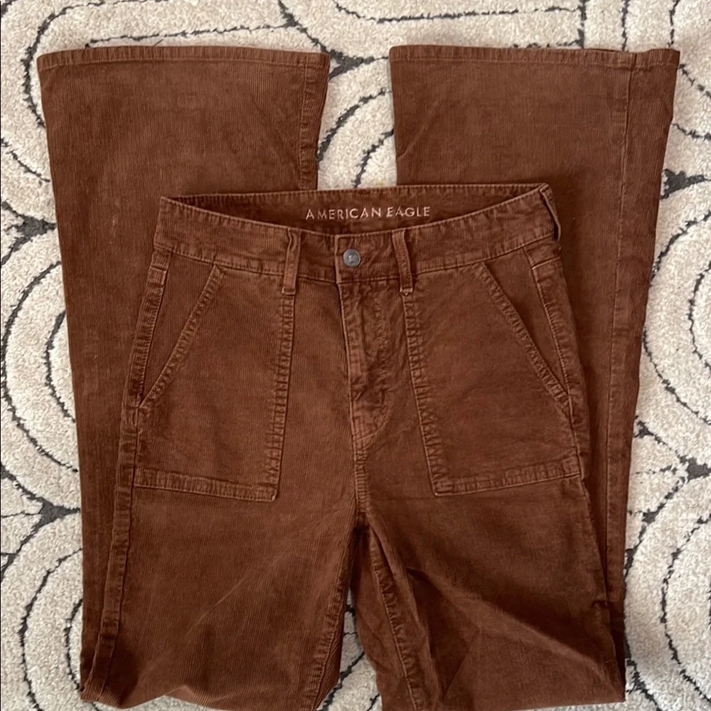 American Eagle Outfitters Chocolate Corduroy Flare Pants - Picture 1 of 7